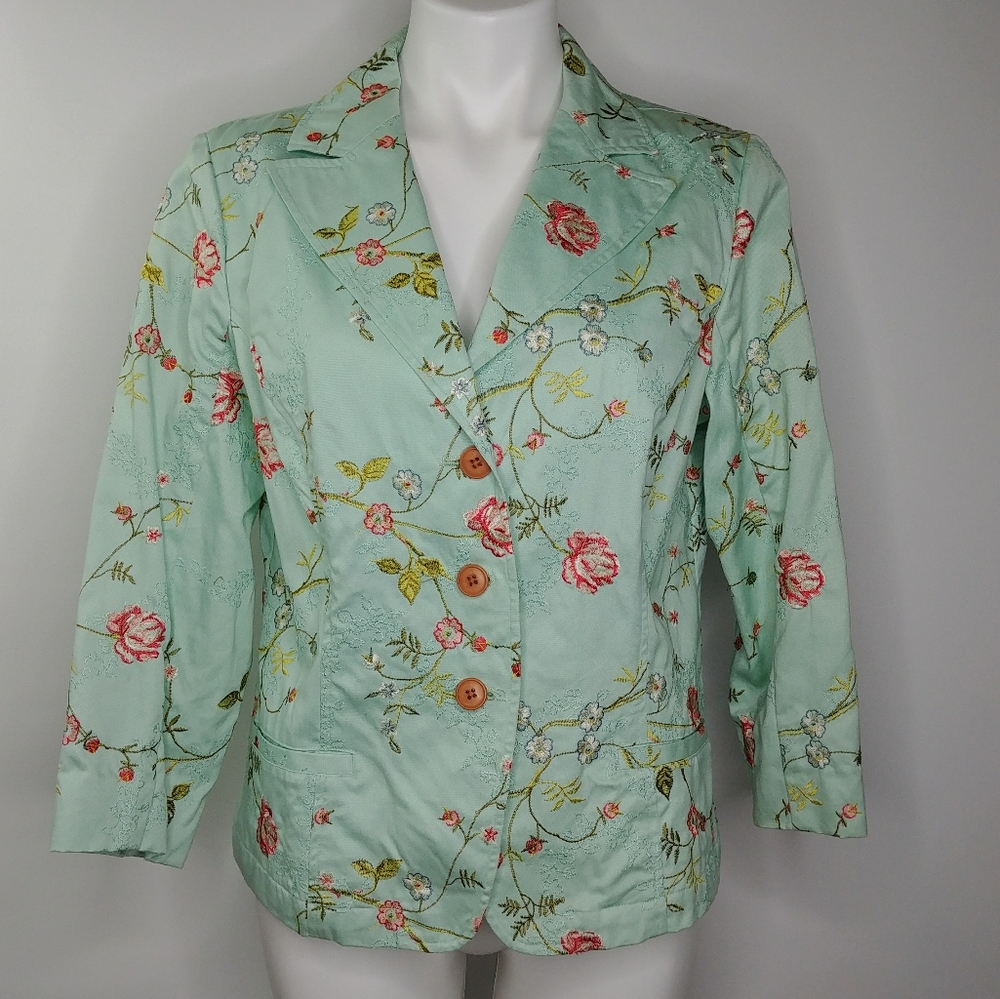 Coldwater Creek floral embroidered blazer jacket